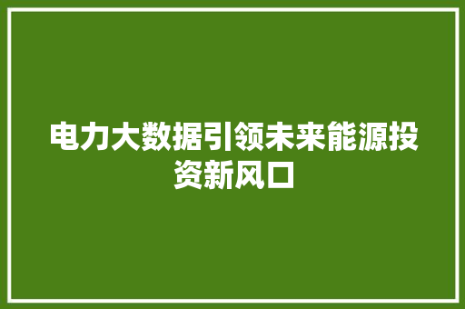 电力大数据引领未来能源投资新风口