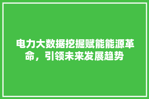 电力大数据挖掘赋能能源革命,引领未来发展趋势 电力大数据挖掘赋能能源革命,引领未来发展趋势