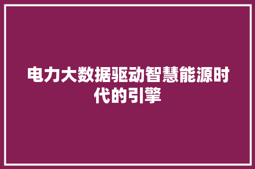 电力大数据驱动智慧能源时代的引擎