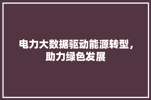 电力大数据驱动能源转型,助力绿色发展 电力大数据驱动能源转型,助力绿色发展