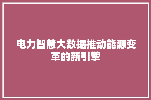 电力智慧大数据推动能源变革的新引擎 电力智慧大数据推动能源变革的新引擎