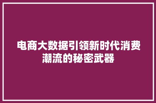 电商大数据引领新时代消费潮流的秘密武器 电商大数据引领新时代消费潮流的秘密武器