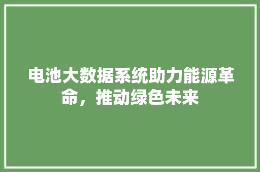 电池大数据系统助力能源革命，推动绿色未来