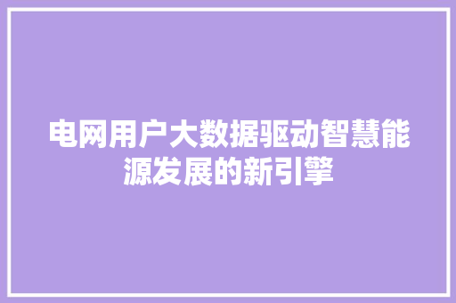 电网用户大数据驱动智慧能源发展的新引擎 电网用户大数据驱动智慧能源发展的新引擎