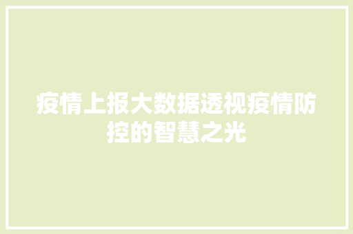 疫情上报大数据透视疫情防控的智慧之光