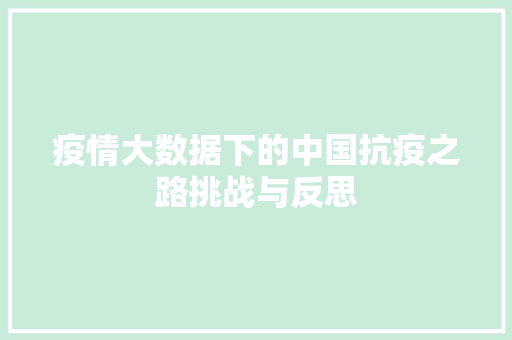 疫情大数据下的中国抗疫之路挑战与反思