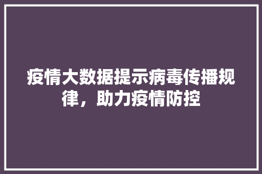 疫情大数据提示病毒传播规律，助力疫情防控