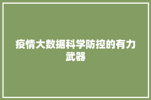 疫情大数据科学防控的有力武器