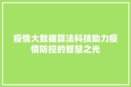 疫情大数据算法科技助力疫情防控的智慧之光