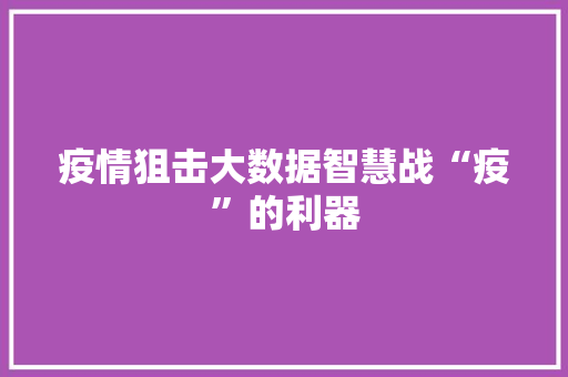 疫情狙击大数据智慧战“疫”的利器