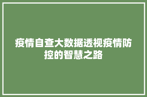 疫情自查大数据透视疫情防控的智慧之路