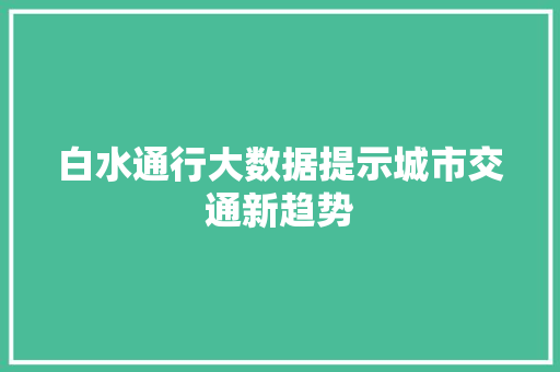 白水通行大数据提示城市交通新趋势