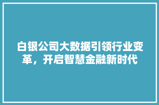 白银公司大数据引领行业变革，开启智慧金融新时代