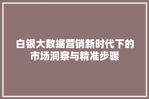 白银大数据营销新时代下的市场洞察与精准步骤