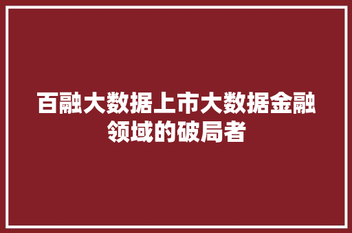 百融大数据上市大数据金融领域的破局者 百融大数据上市大数据金融领域的破局者