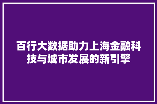 百行大数据助力上海金融科技与城市发展的新引擎 百行大数据助力上海金融科技与城市发展的新引擎