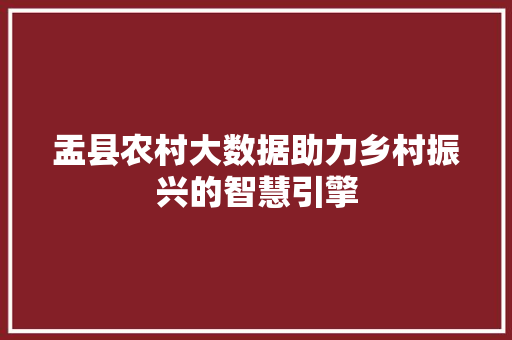 盂县农村大数据助力乡村振兴的智慧引擎