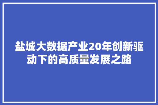 盐城大数据产业20年创新驱动下的高质量发展之路