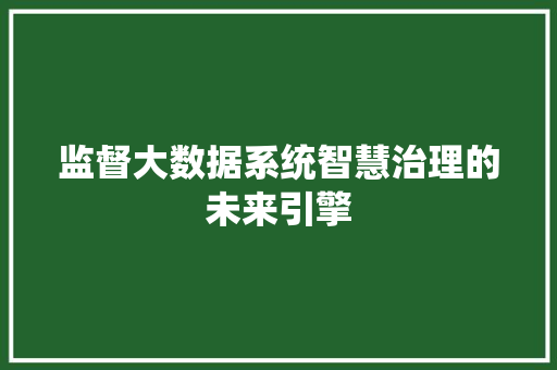 监督大数据系统智慧治理的未来引擎 监督大数据系统智慧治理的未来引擎