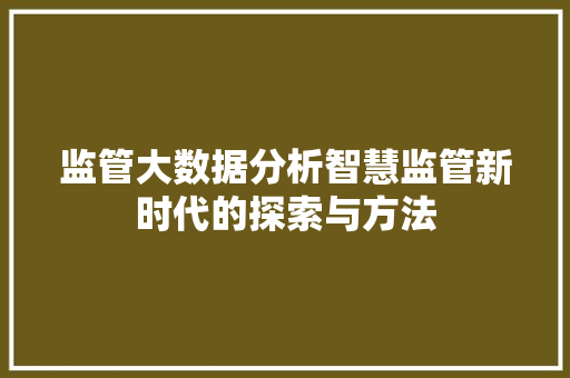 监管大数据分析智慧监管新时代的探索与方法 监管大数据分析智慧监管新时代的探索与方法