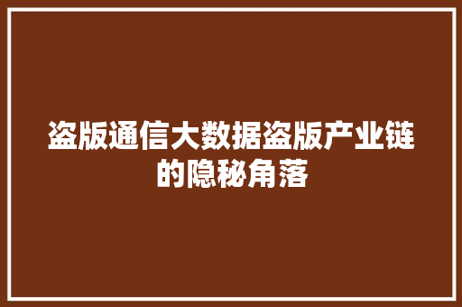 盗版通信大数据盗版产业链的隐秘角落