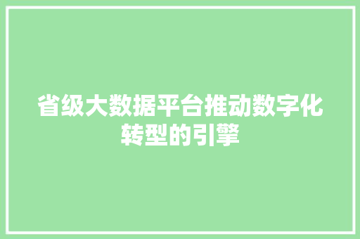 省级大数据平台推动数字化转型的引擎