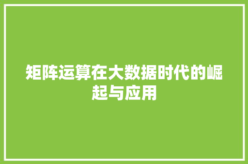 矩阵运算在大数据时代的崛起与应用