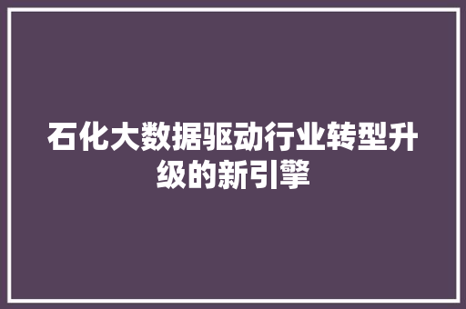 石化大数据驱动行业转型升级的新引擎