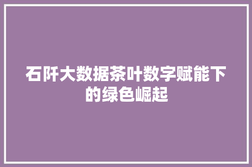 石阡大数据茶叶数字赋能下的绿色崛起