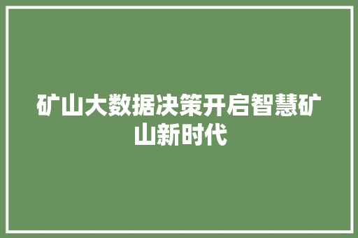 矿山大数据决策开启智慧矿山新时代