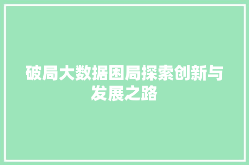 破局大数据困局探索创新与发展之路