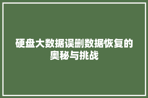 硬盘大数据误删数据恢复的奥秘与挑战