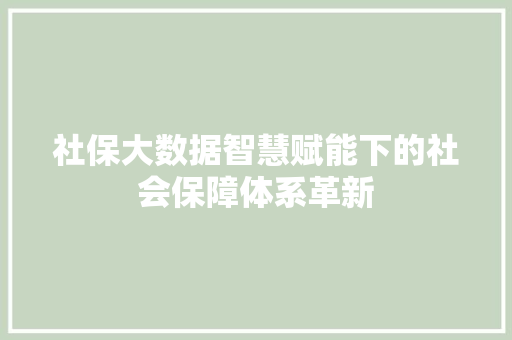 社保大数据智慧赋能下的社会保障体系革新