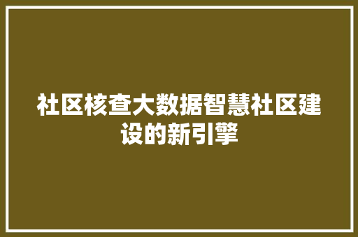 社区核查大数据智慧社区建设的新引擎