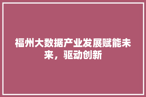 福州大数据产业发展赋能未来，驱动创新