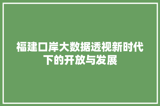 福建口岸大数据透视新时代下的开放与发展