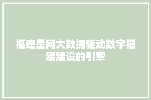 福建星网大数据驱动数字福建建设的引擎