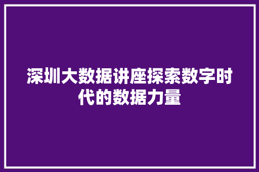 深圳大数据讲座探索数字时代的数据力量