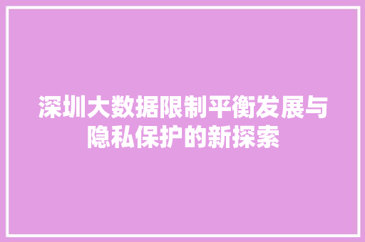深圳大数据限制平衡发展与隐私保护的新探索