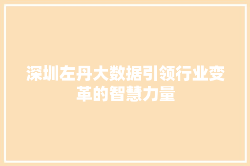 深圳左丹大数据引领行业变革的智慧力量 深圳左丹大数据引领行业变革的智慧力量