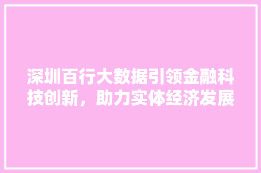 深圳百行大数据引领金融科技创新,助力实体经济发展 深圳百行大数据引领金融科技创新,助力实体经济发展