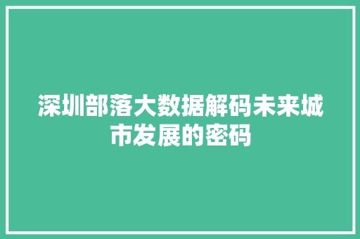 深圳部落大数据解码未来城市发展的密码