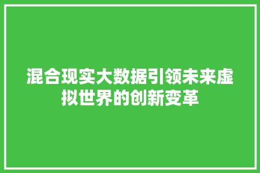 混合现实大数据引领未来虚拟世界的创新变革