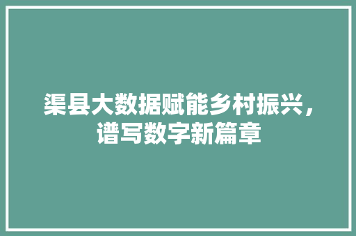 渠县大数据赋能乡村振兴,谱写数字新篇章 渠县大数据赋能乡村振兴,谱写数字新篇章