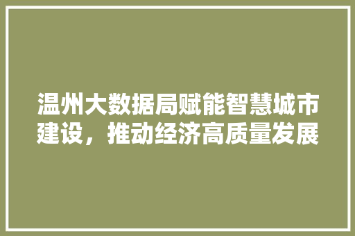 温州大数据局赋能智慧城市建设,推动经济高质量发展 温州大数据局赋能智慧城市建设,推动经济高质量发展