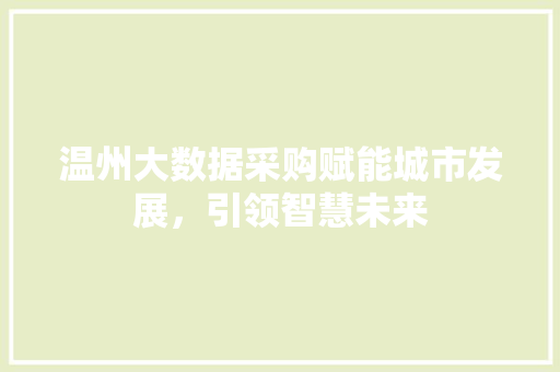 温州大数据采购赋能城市发展,引领智慧未来 温州大数据采购赋能城市发展,引领智慧未来