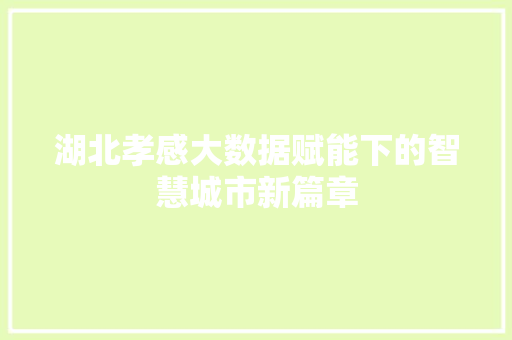 湖北孝感大数据赋能下的智慧城市新篇章 湖北孝感大数据赋能下的智慧城市新篇章
