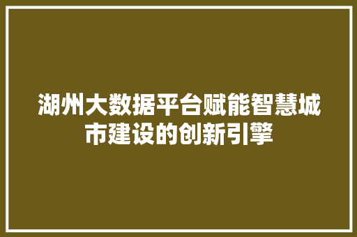 湖州大数据平台赋能智慧城市建设的创新引擎