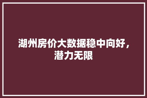 湖州房价大数据稳中向好，潜力无限