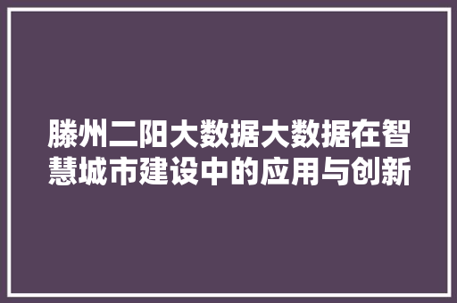 滕州二阳大数据大数据在智慧城市建设中的应用与创新
